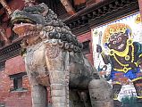 Kathmandu Patan Durbar Square Mul Chowk 02 Snow Lion And Painting Of Bhairab Outside The Entrance 